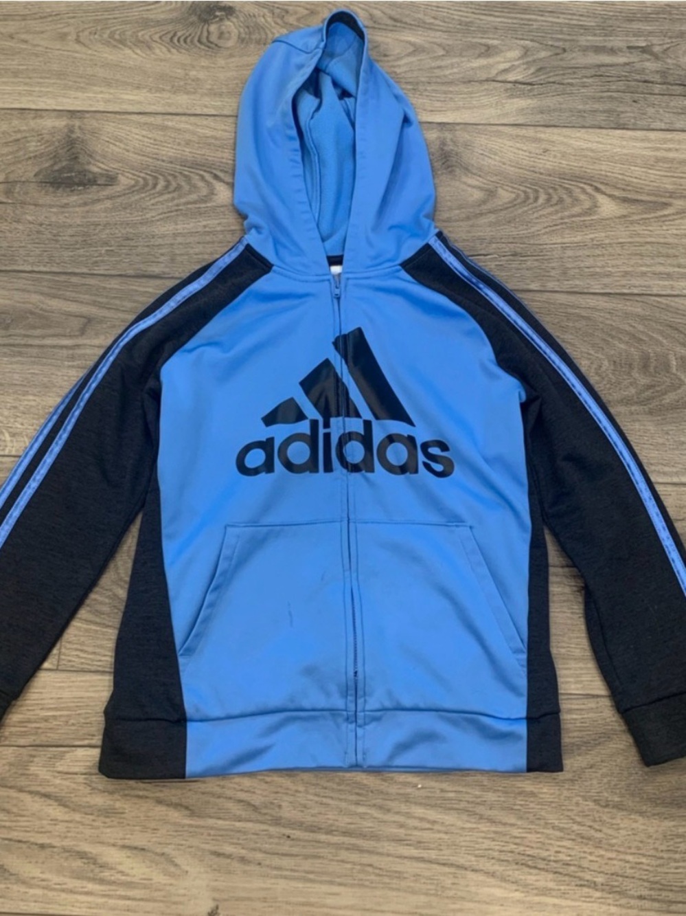 adidas Blue and Black Kids Hooded Zip-Up Sweatshirt
